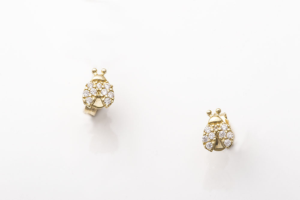 Gold earrings K14, ladybugs.